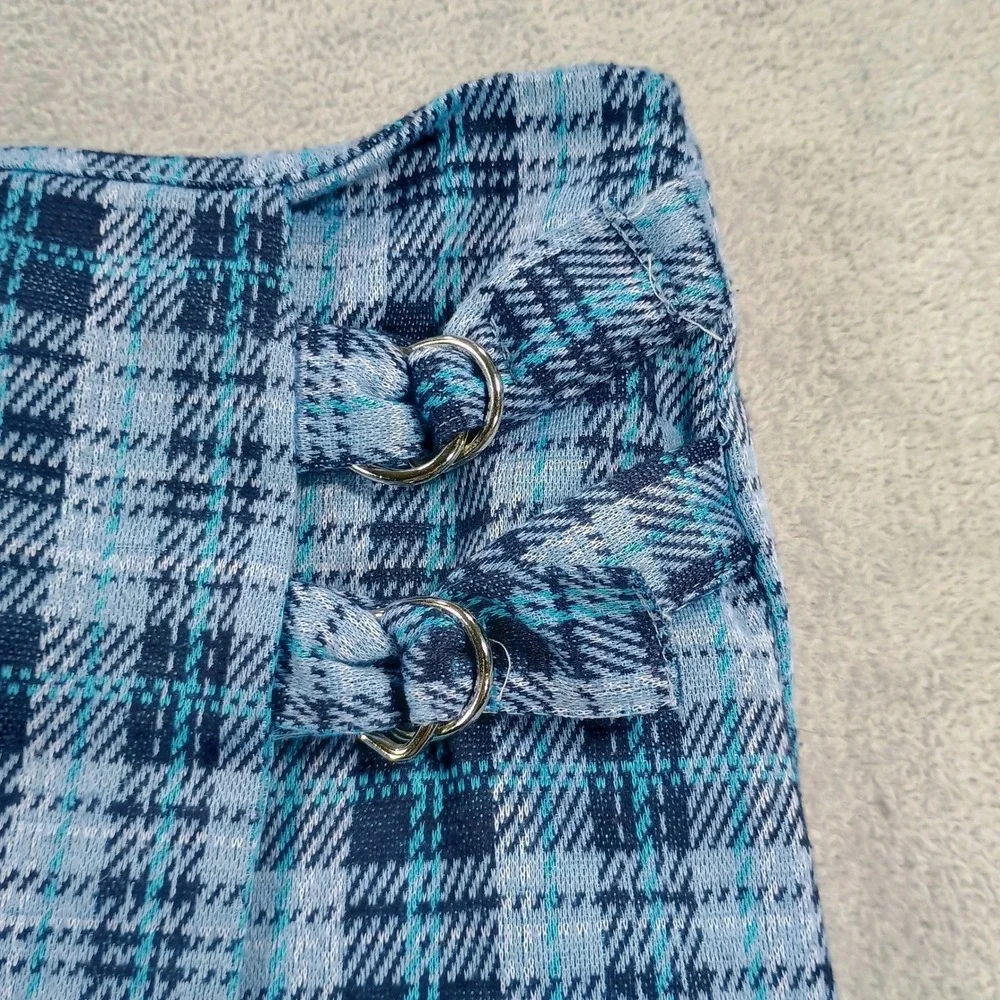 Knit Works Girls Plaid Skort Blue Medium 10-12 Side Buckle Accents